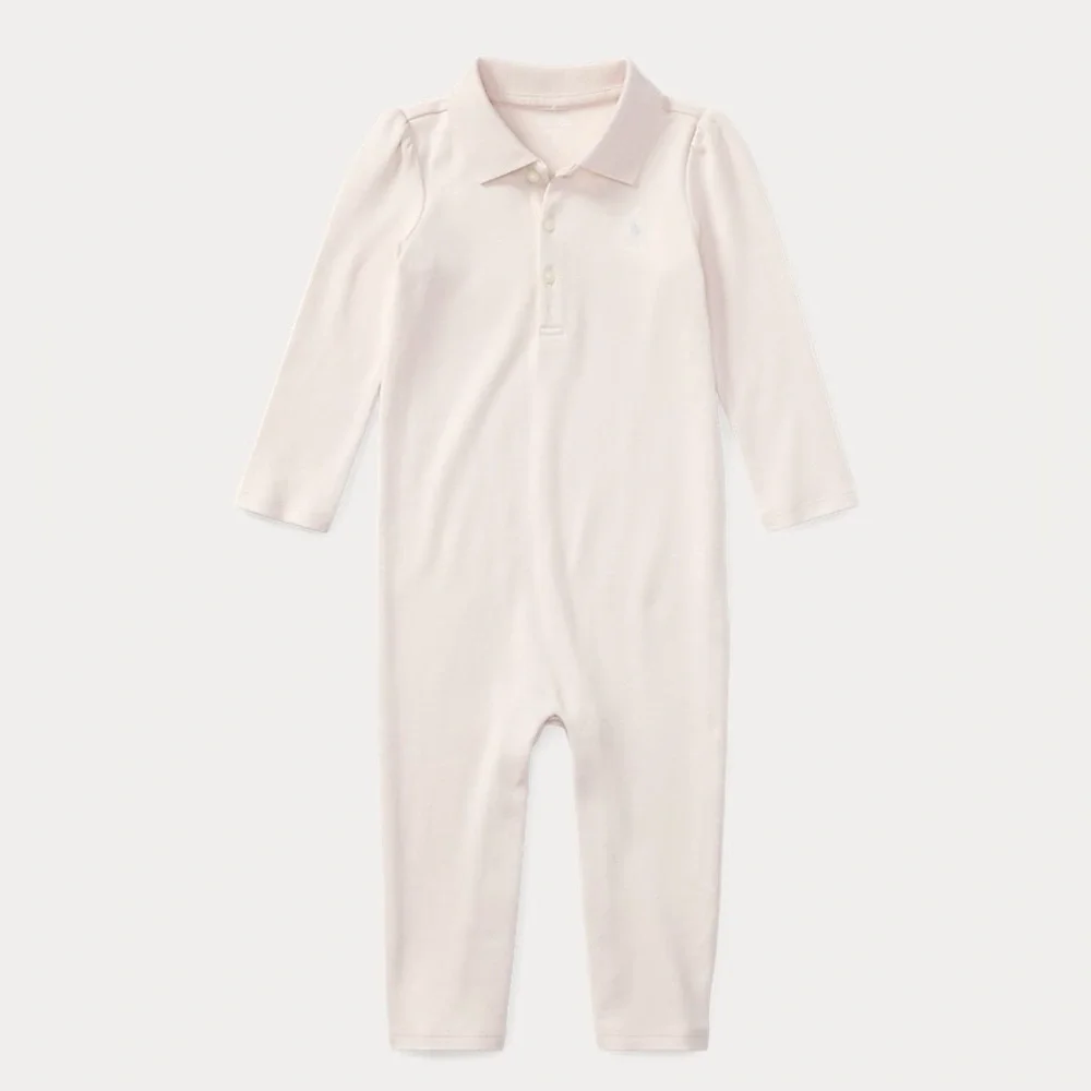 Ralph Lauren Baby Girls Long-Sleeve Polo Coverall, 6 mo, MSRP $40, delicate pink